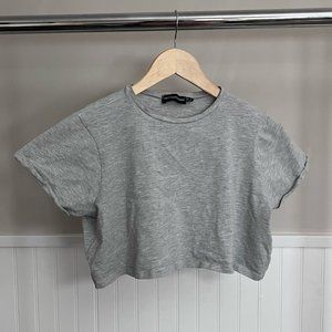 Pretty Little Thing, Medium, light grey crop shirt.